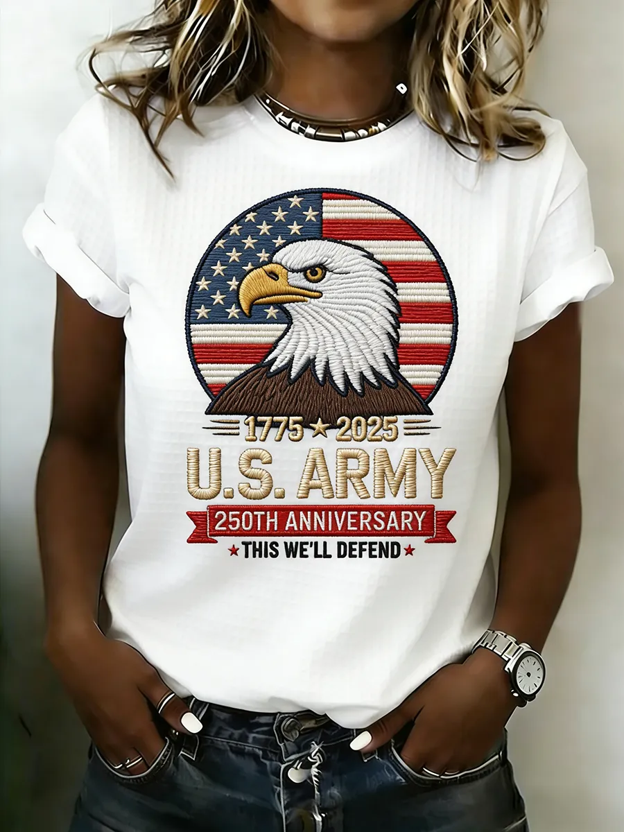 U.S. Army 250th Anniversary Eagle Flag Embroidered Waffle T-Shirt