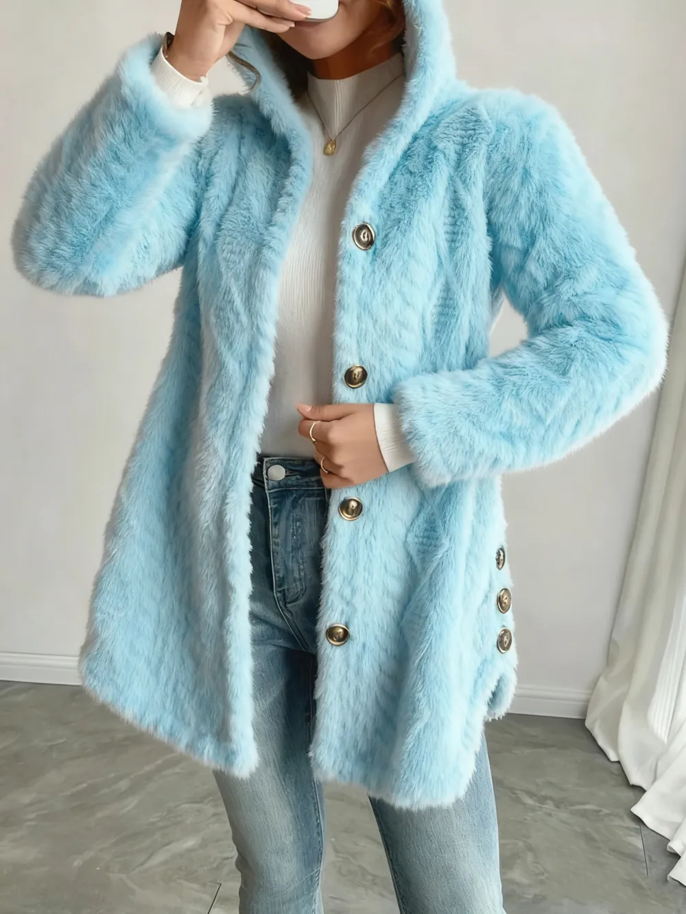 Women's Fall Winter Warm Fashion Jacquard Hooded Cardigan Long Sleeve Coat