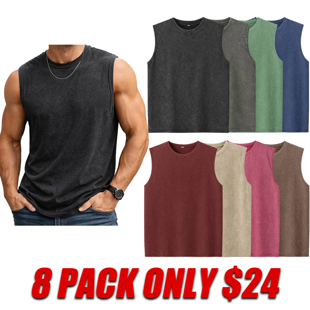 Men's Oversized Sleeveless Vest - Vintage Heavy Cotton Washed Loose Fit Athletic Tee