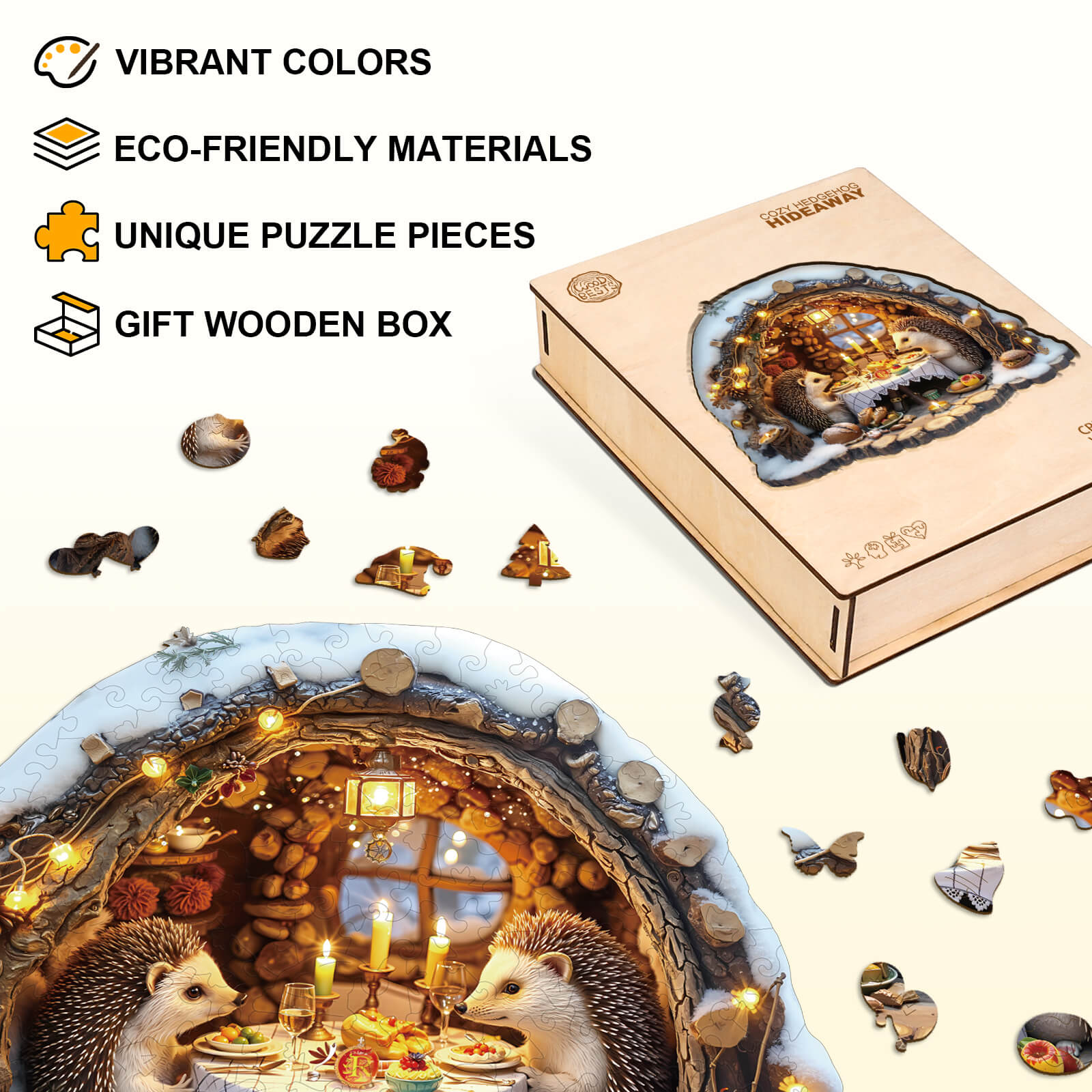 Cozy Hedgehog Hideaway Wooden Jigsaw Puzzle