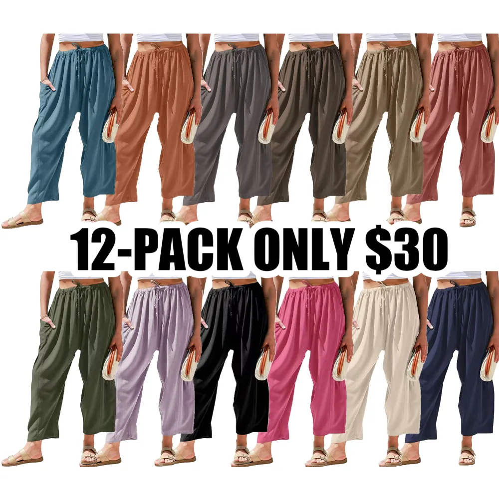 TARSE Women's Linen Wide Leg Pants – Casual Loose-Fit Palazzo Harem Pants with Pockets for Summer Beach Outfits