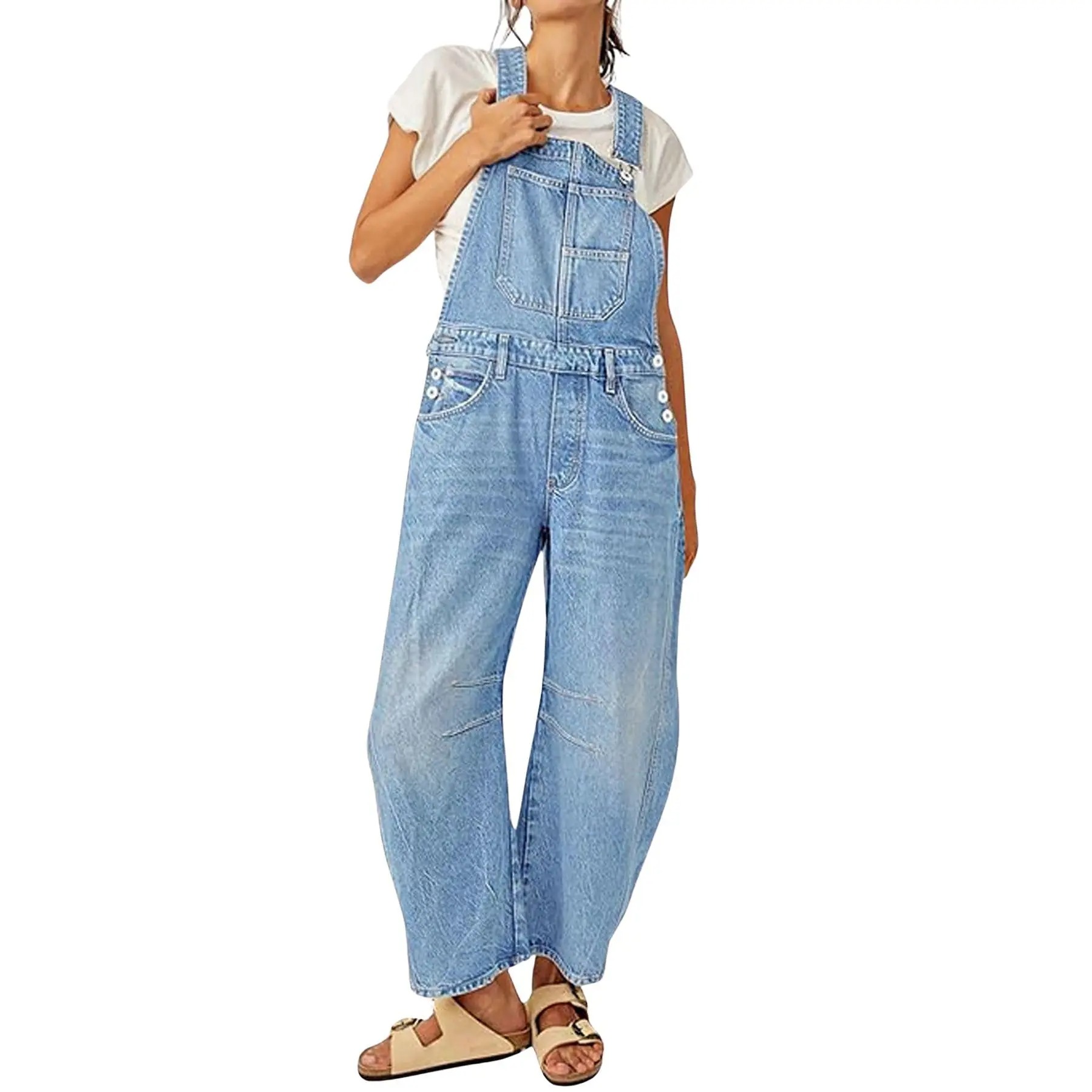 Women's Y2K Wide-Leg Denim Overalls