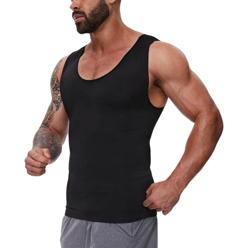 Menswear Body Shaper Shapewear Compression Tummy Control Vest Comfy Stretchy Lightweight Workout Tank Top Fabric Breathable Undershirt Elastic Soft Polyester