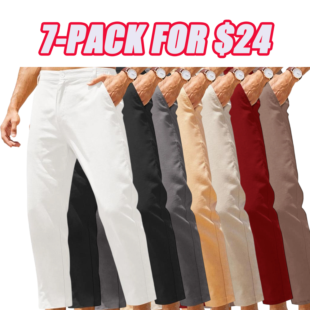 Men's Cotton Linen Pants Elastic Waist Lightweight Casual Pants Slim Fit Yoga Beach Pants with Pockets Menswear Trouser Daily