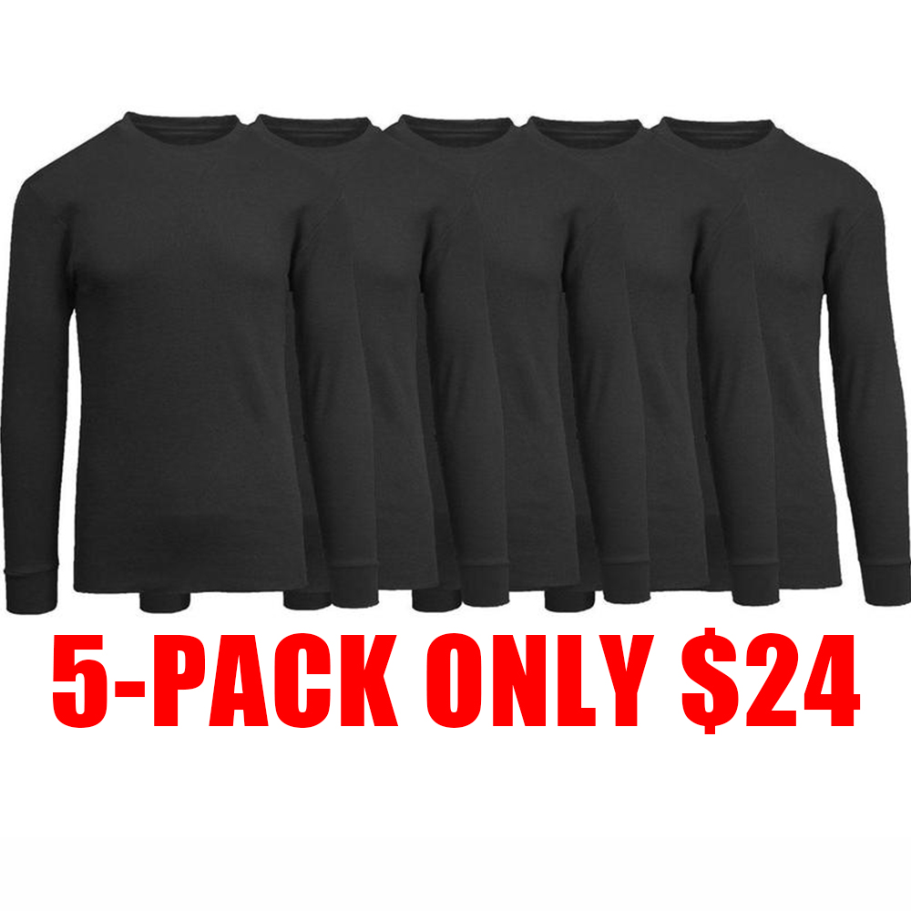 Men’s 5-Pack Waffle-Knit Long Sleeve Thermal Shirts – Warm, Soft & Stylish Everyday Wear