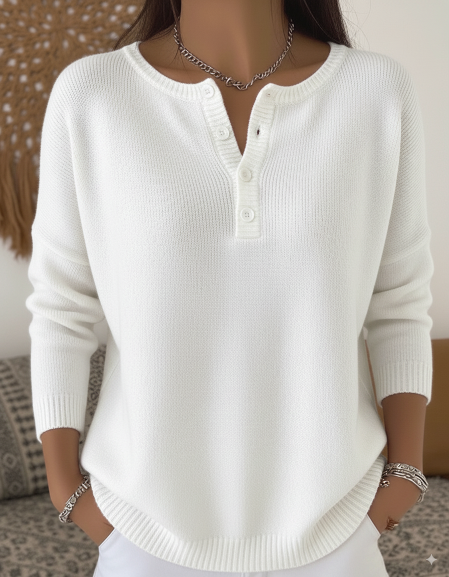 Women's Soft Solid Color Henley Collar Sweater Top