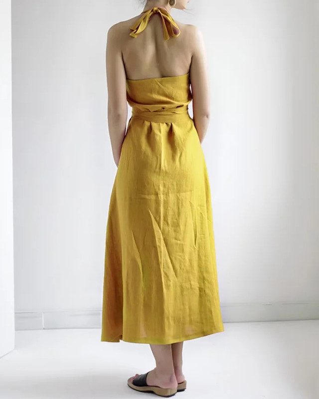 Linen Ginger Sleeveless Vintage Dress   233c