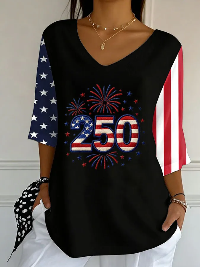Women'S Independence Day 250Th Anniversary Printed Short Sleeves
