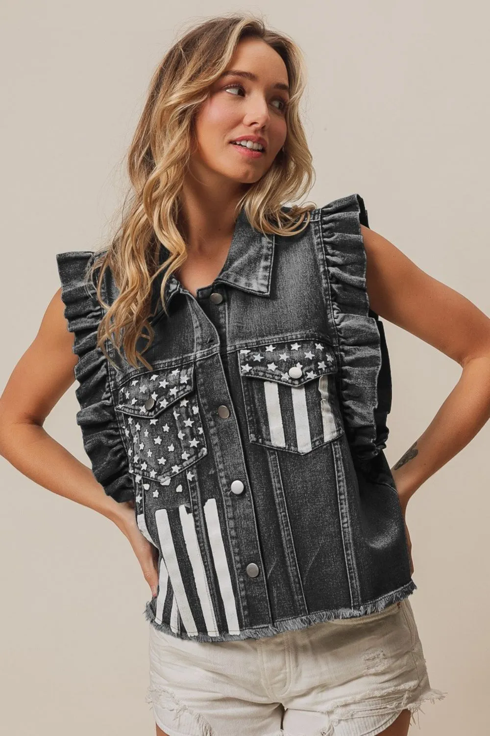 American Flag Washed Denim Jacket