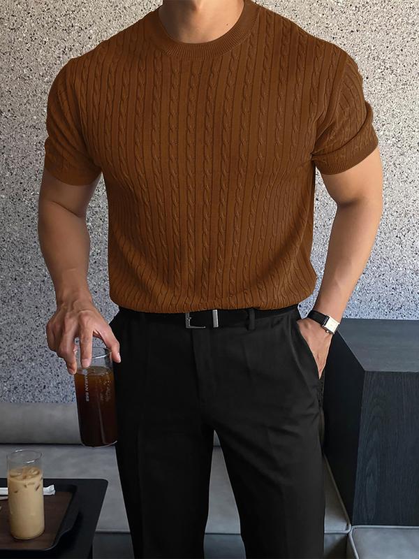 Men’s Slim Cable Knit Crew Neck Top – Lightweight Casual Knit for Spring & Summer