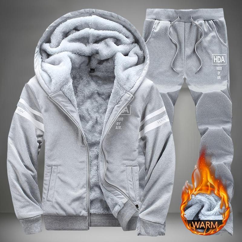 Men’s Thick Fleece Hoodie & Sweatpants Set – Warm Winter Casual Outfit