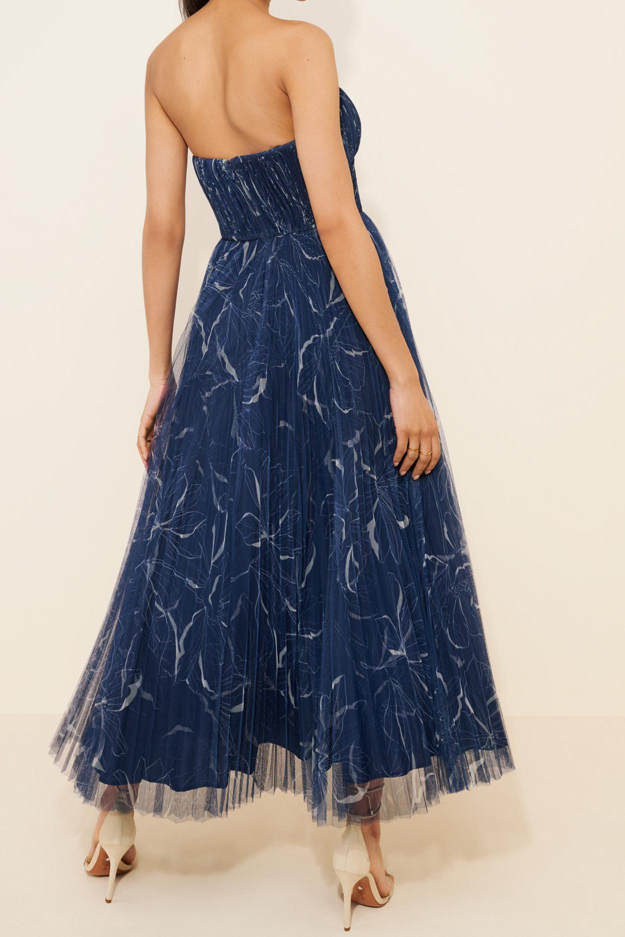 Pleated Strapless A-Line Maxi Dress