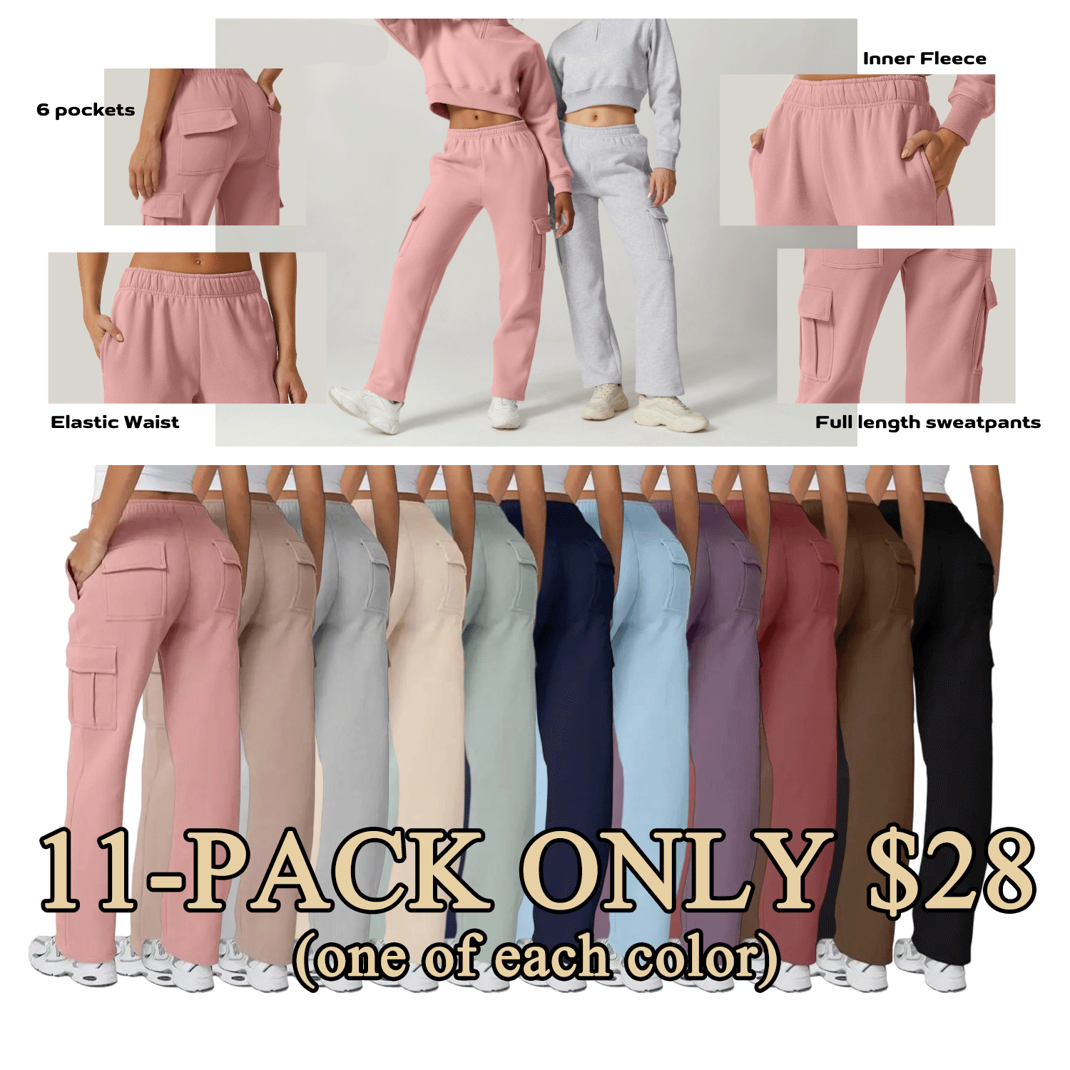 Women’s Medium Waist Fleece Baggy Sweatpants