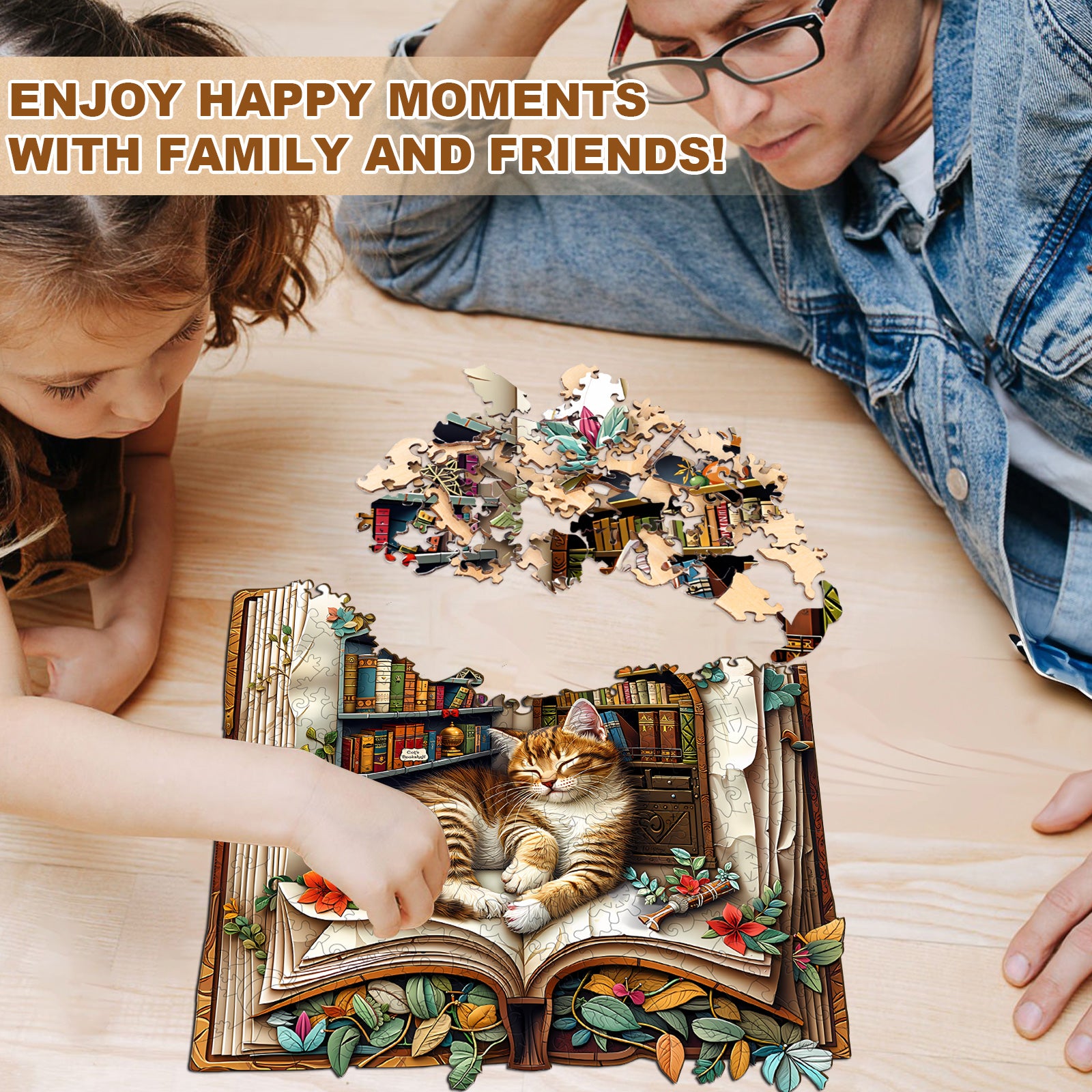 Cat in the book Wooden Jigsaw Puzzle