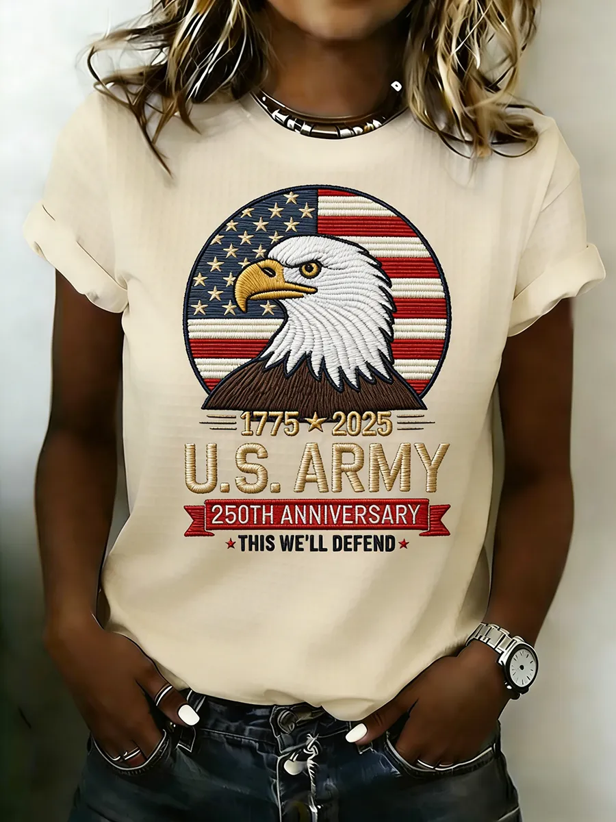 U.S. Army 250th Anniversary Eagle Flag Embroidered Waffle T-Shirt