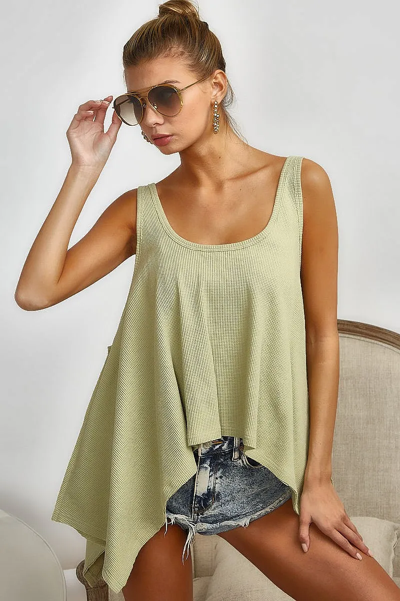 High and Low Flare Knit Tank Top
