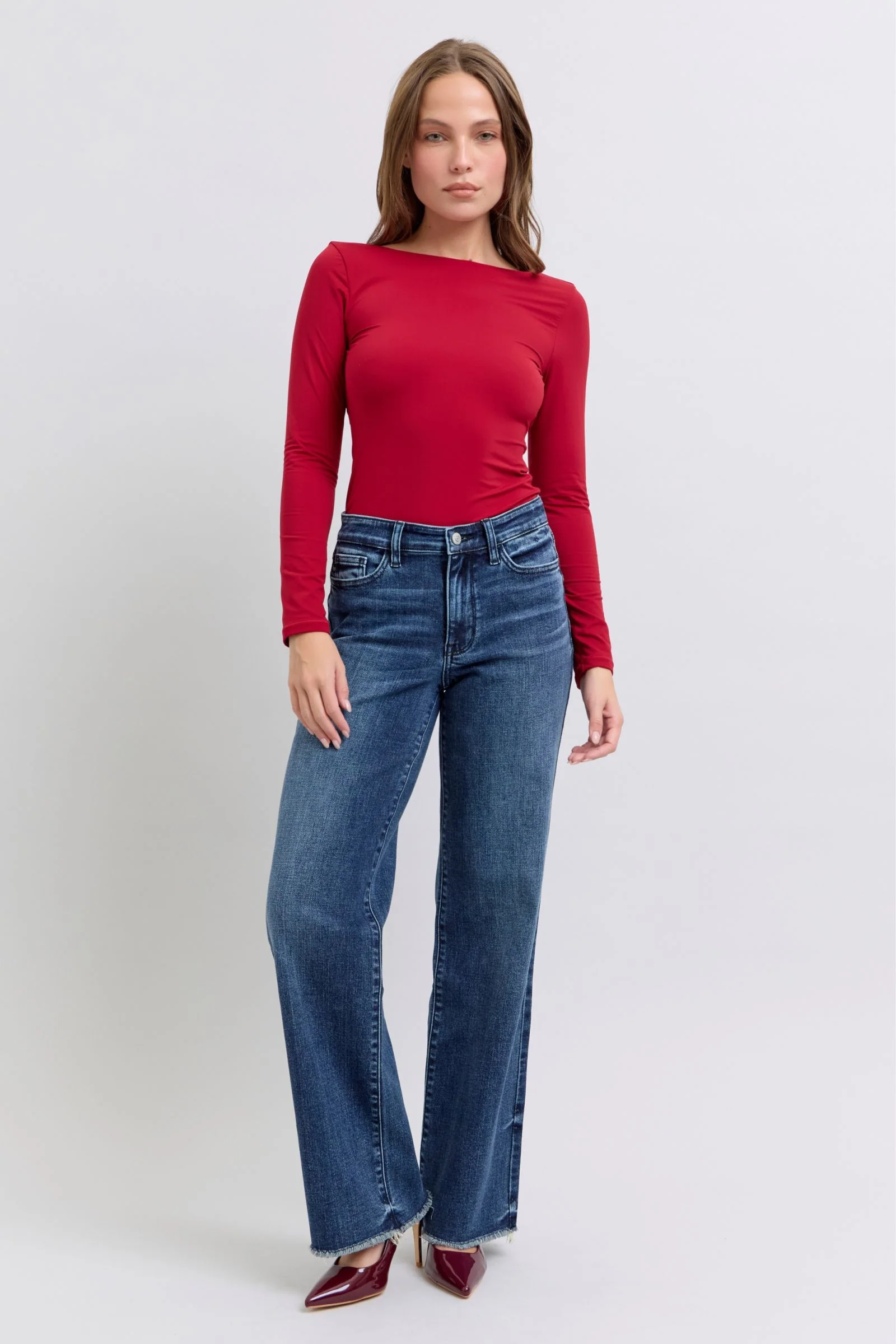 Blue Full Size Raw Hem Mid Rise Jeans