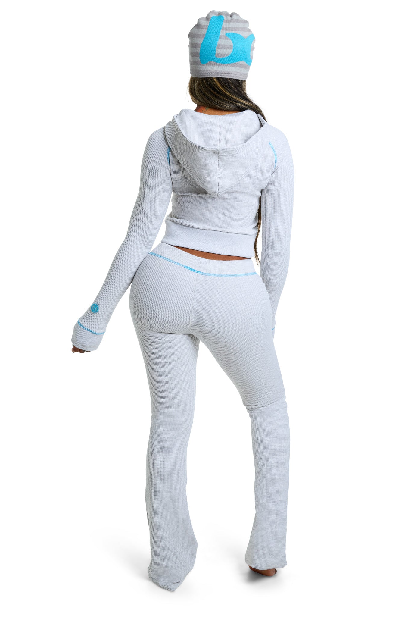 WAFFLE KNIT BOOT CUT PANTS (HEATHER GREY/TURQUOISE)