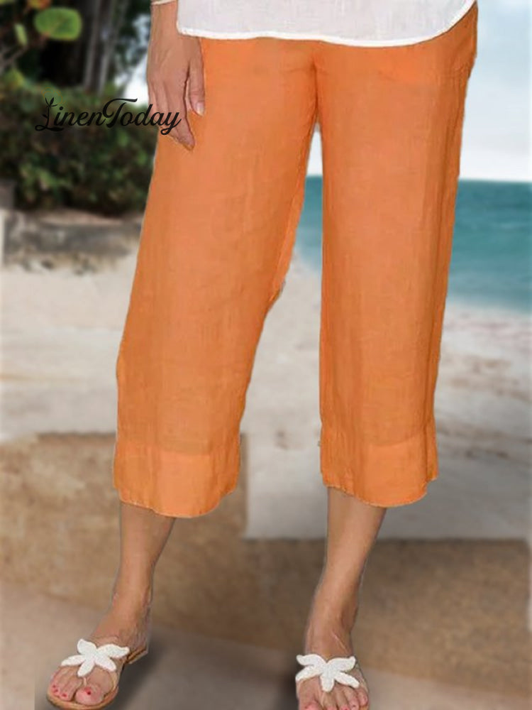 Plus Size Elastic Waist Solid Short Pants