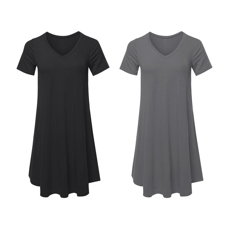 2-Pack Women's Casual T-Shirt Dresses with Pockets, Plus Size Clothing Short Sleeves, Relaxed Swing Fit Summer