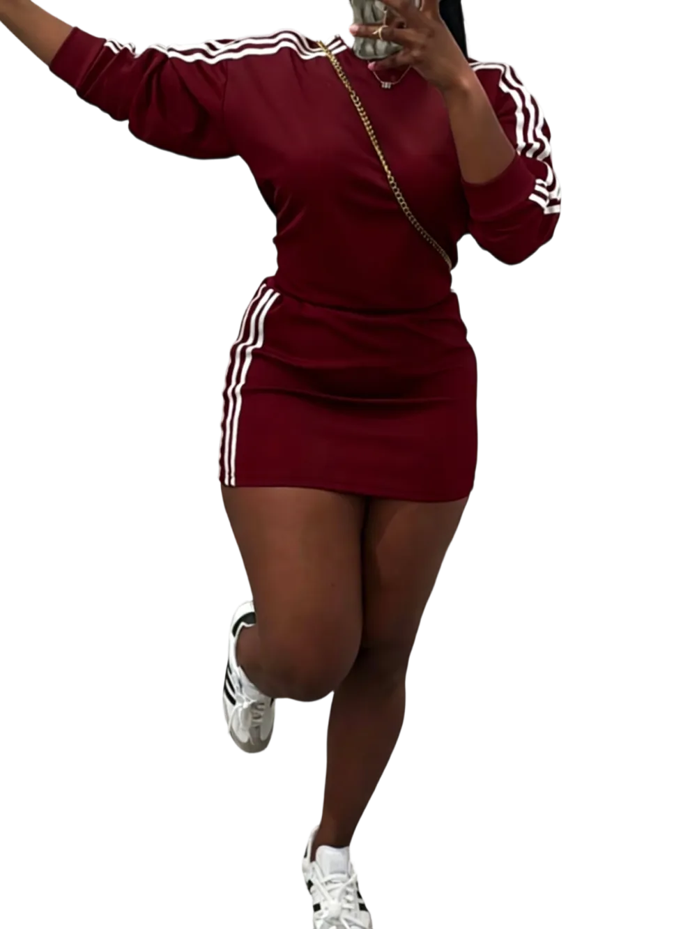 Women's Sporty Fitted Short Dress Set, Sportswear Set, Long Sleeve Slim Fit Casual Two-Piece