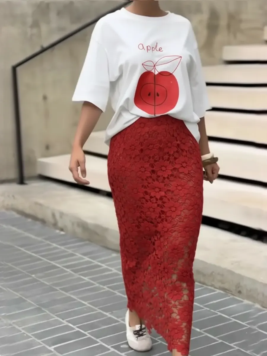 Women's Fashionable Apple Print T-shirt