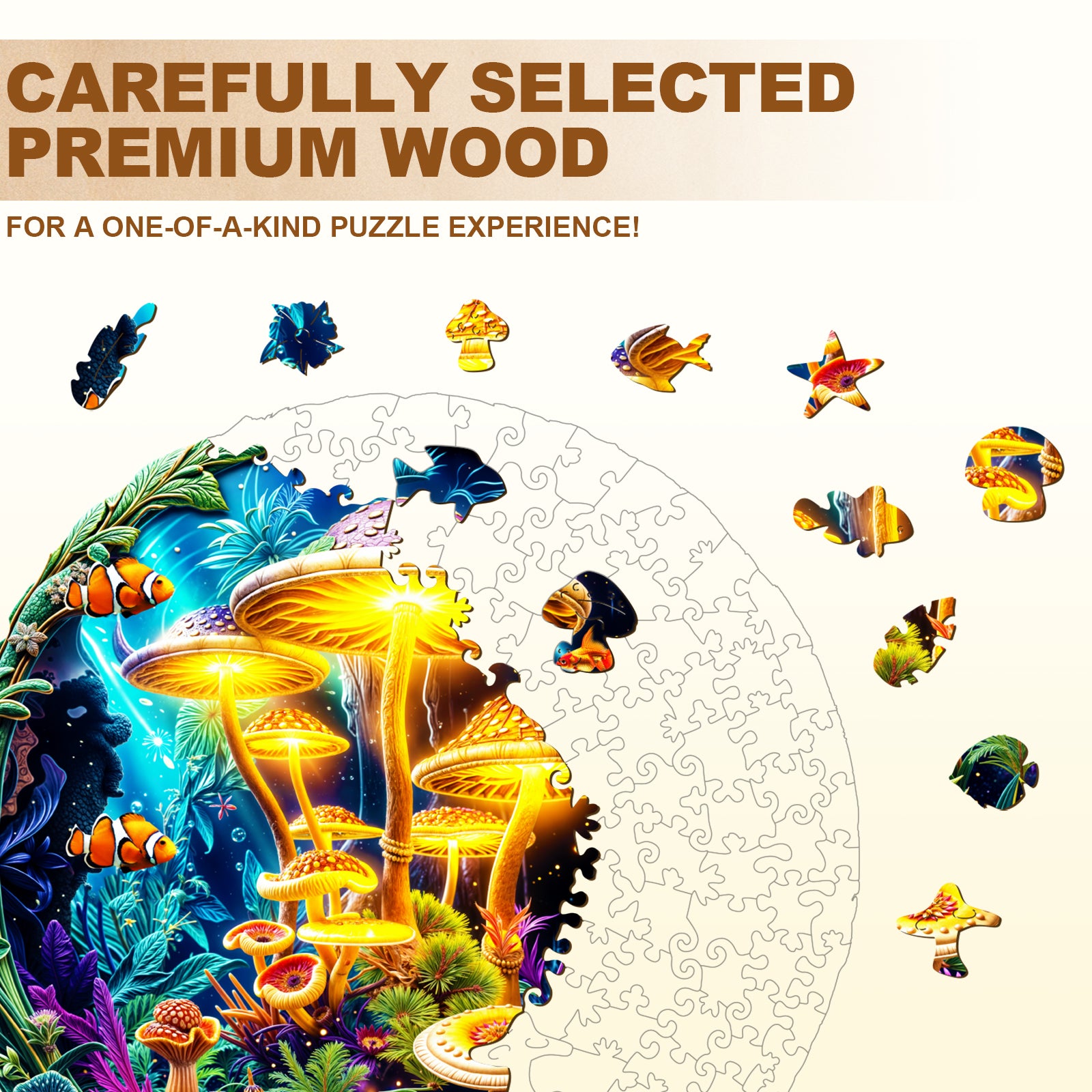 fluorescent mushrooms Wooden Jigsaw Puzzle