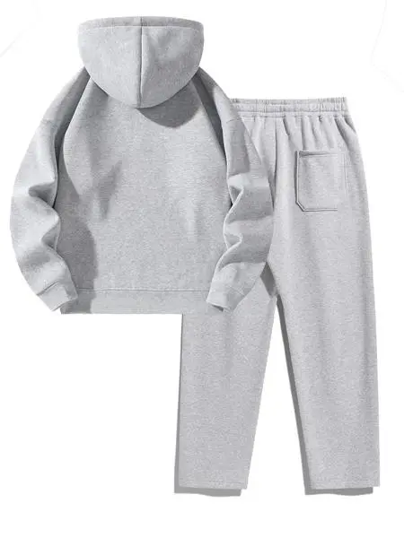 Men's Plain Two-piece Sweatsuit Set, Basic Regular Fit Casual Drop Shoulder Half Zip Hoodie & Pocket Drawstring Sweatpants