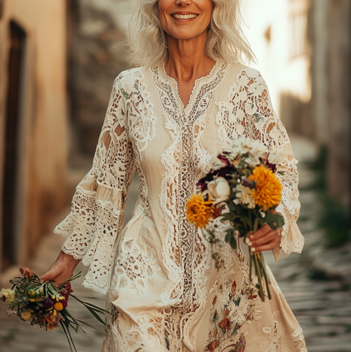 Vintage Loose Linen Patchwork Dress 576b