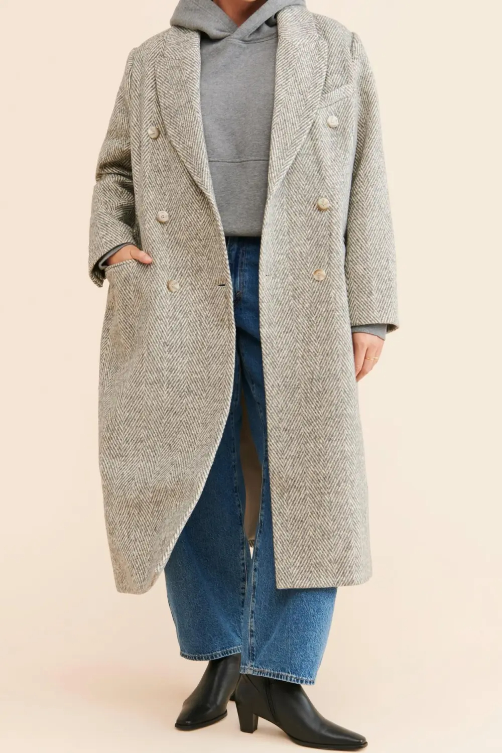 Grey Herringbone Long Coats