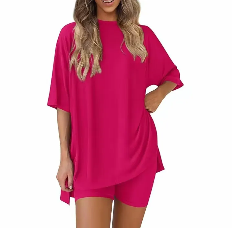 Women's Summer 2-Piece Set - Oversized Shirt & Biker Shorts