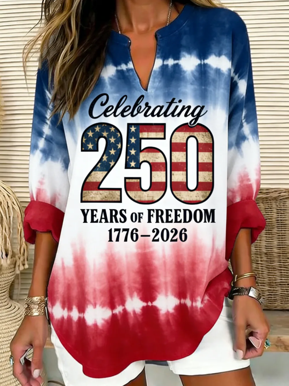 Celebrating 250 Years of Freedom Tie Dye Henley Top
