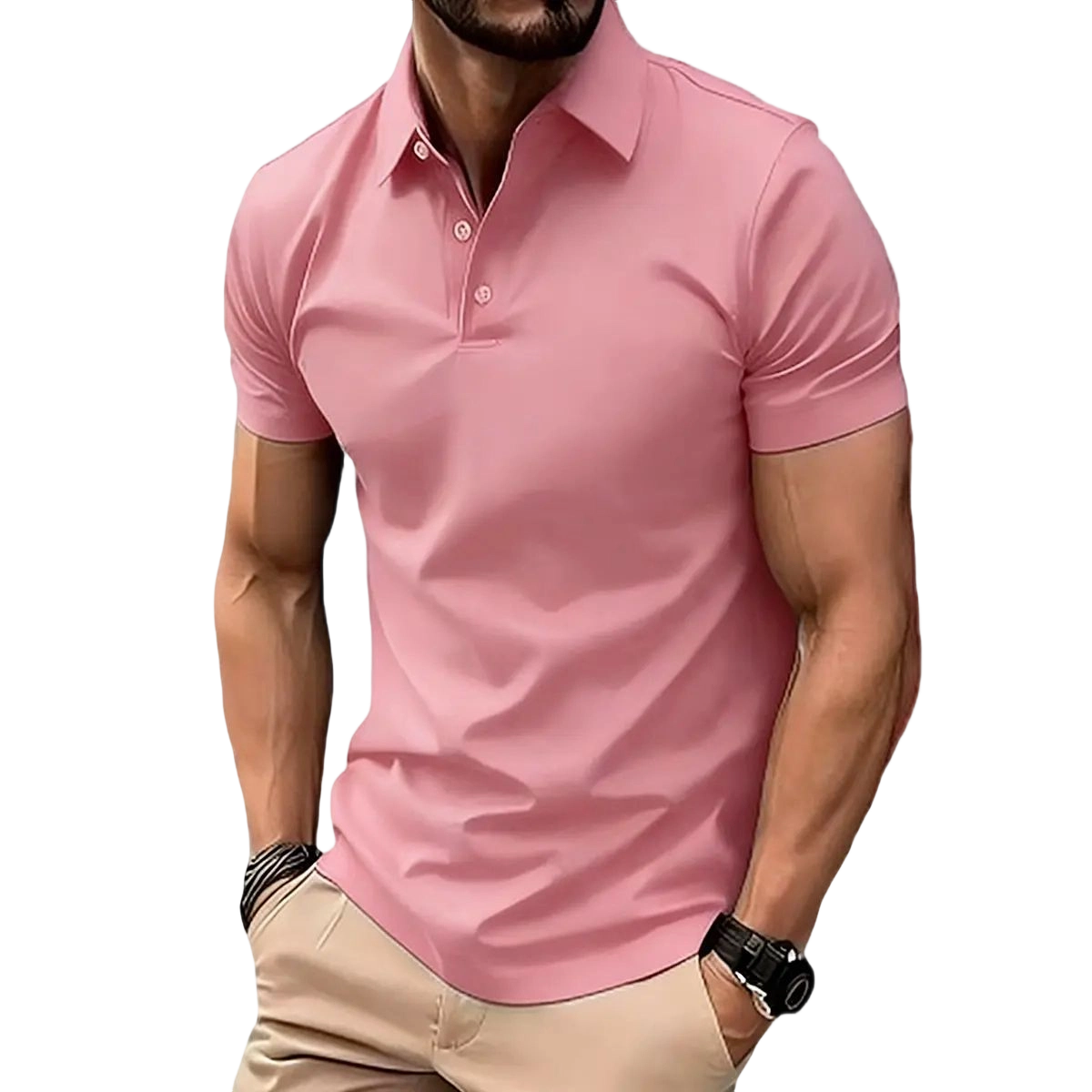 Men's Casual POLO Shirt, Solid Color Button Versatile Basic