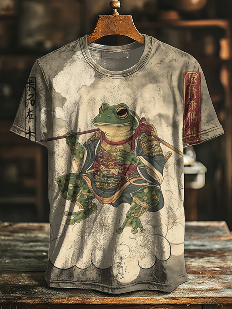 Men's Japanese Frog Warrior Retro Print Casual T-shirt