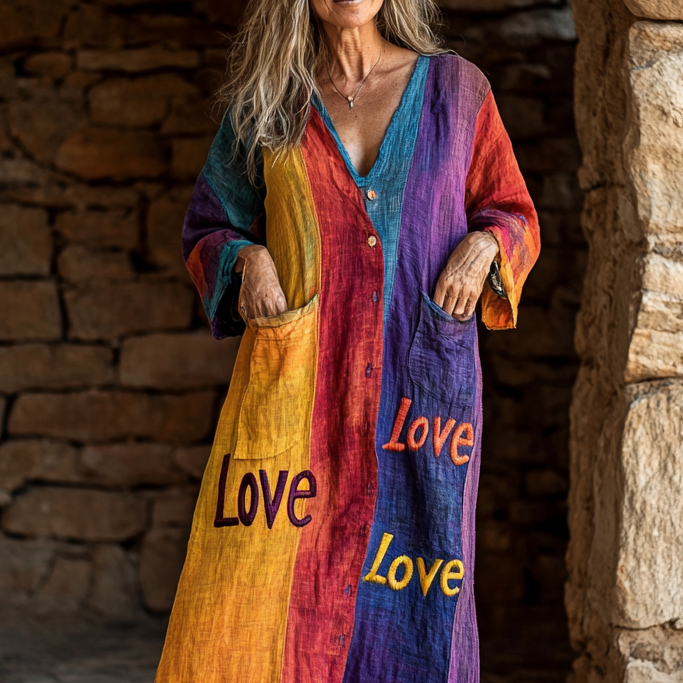 Vintage Loose Linen Patchwork Dress 897c