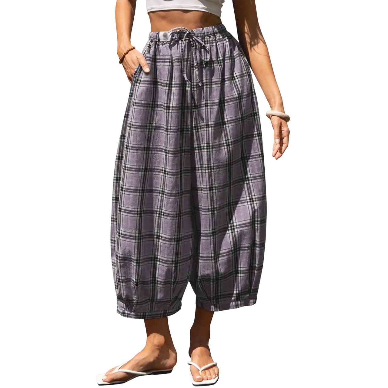 Women's Cotton Linen Wide-Leg Boho Pants with Pockets