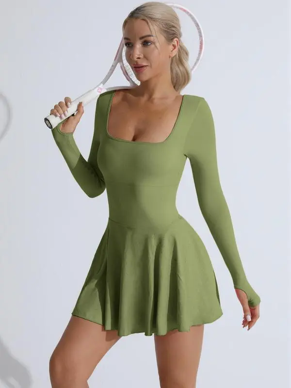 Women's Solid Criss Cross Backless 2 in 1 Sports Dress