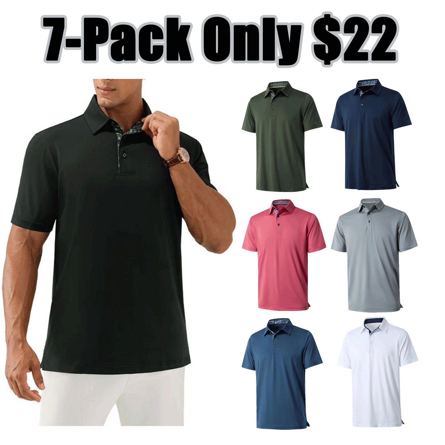 Men’s Performance Polo Shirt – Breathable Stretch Short Sleeve Casual Fit
