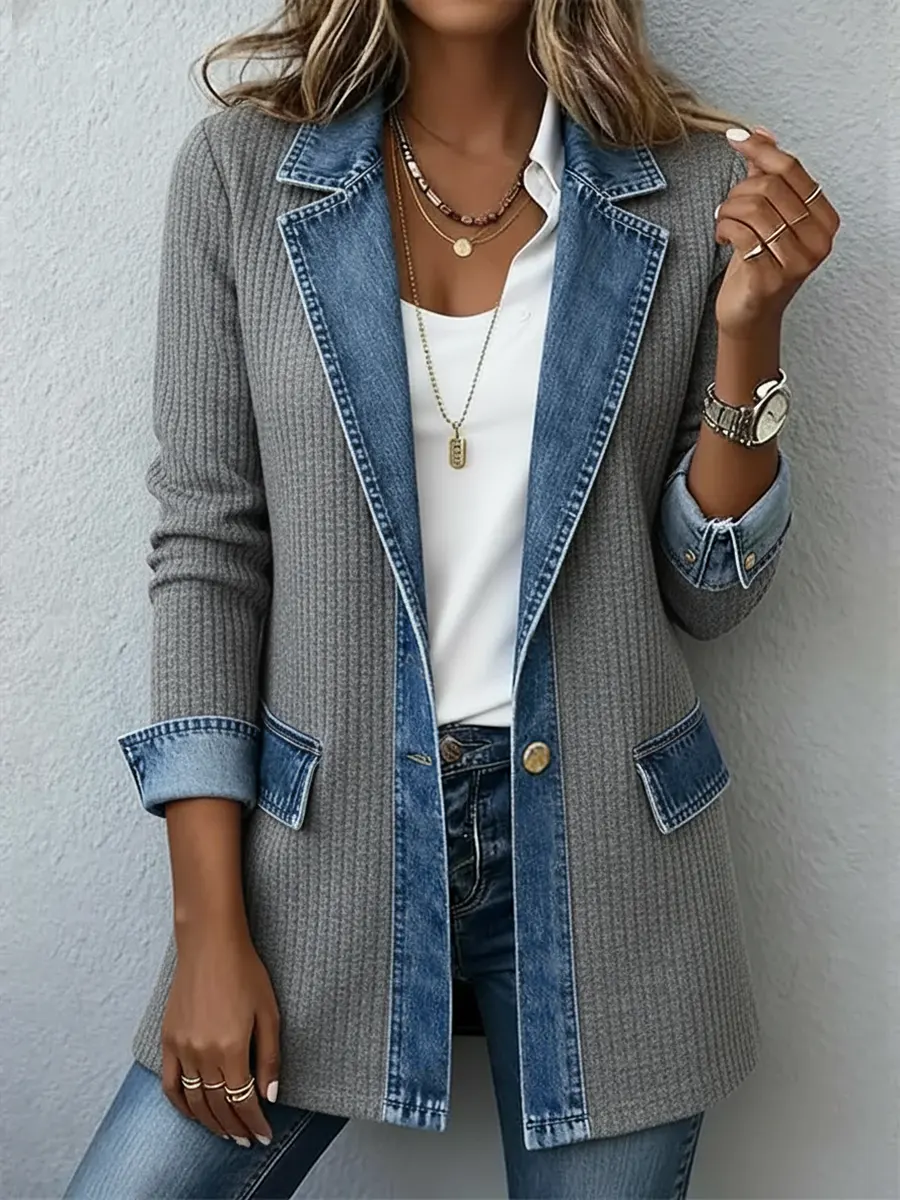 Knitted Patchwork Denim Casual Cotton Jacket