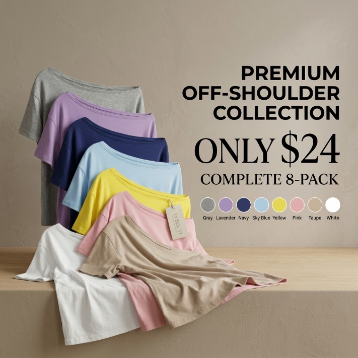 🔥Women's Solid Color Tee – Casual Basic Short Sleeve Top, Wear Off-Shoulder or One-Shoulder