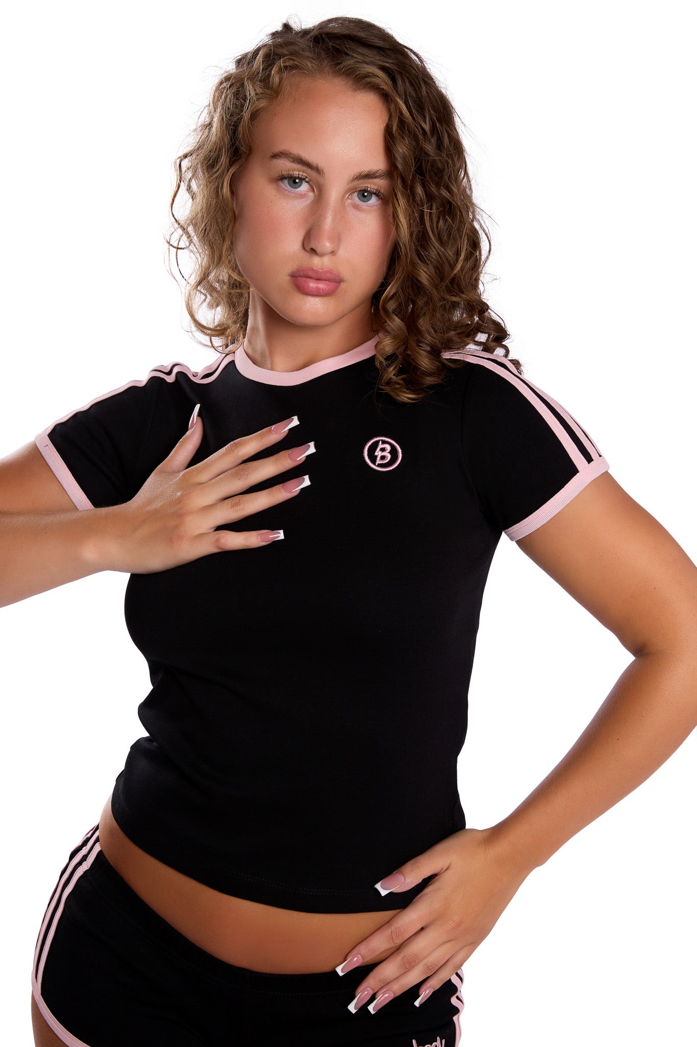 STRIPED SOCCER SHIRT (BLACK/BLUSH PINK)
