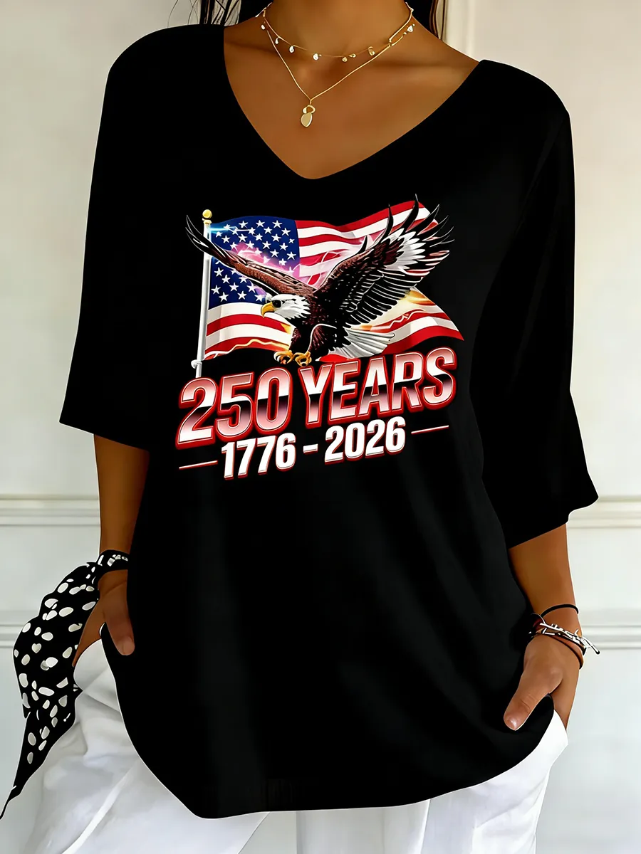Women's USA 250th Anniversary Patriotic Eagle V-Neck Tunic Top