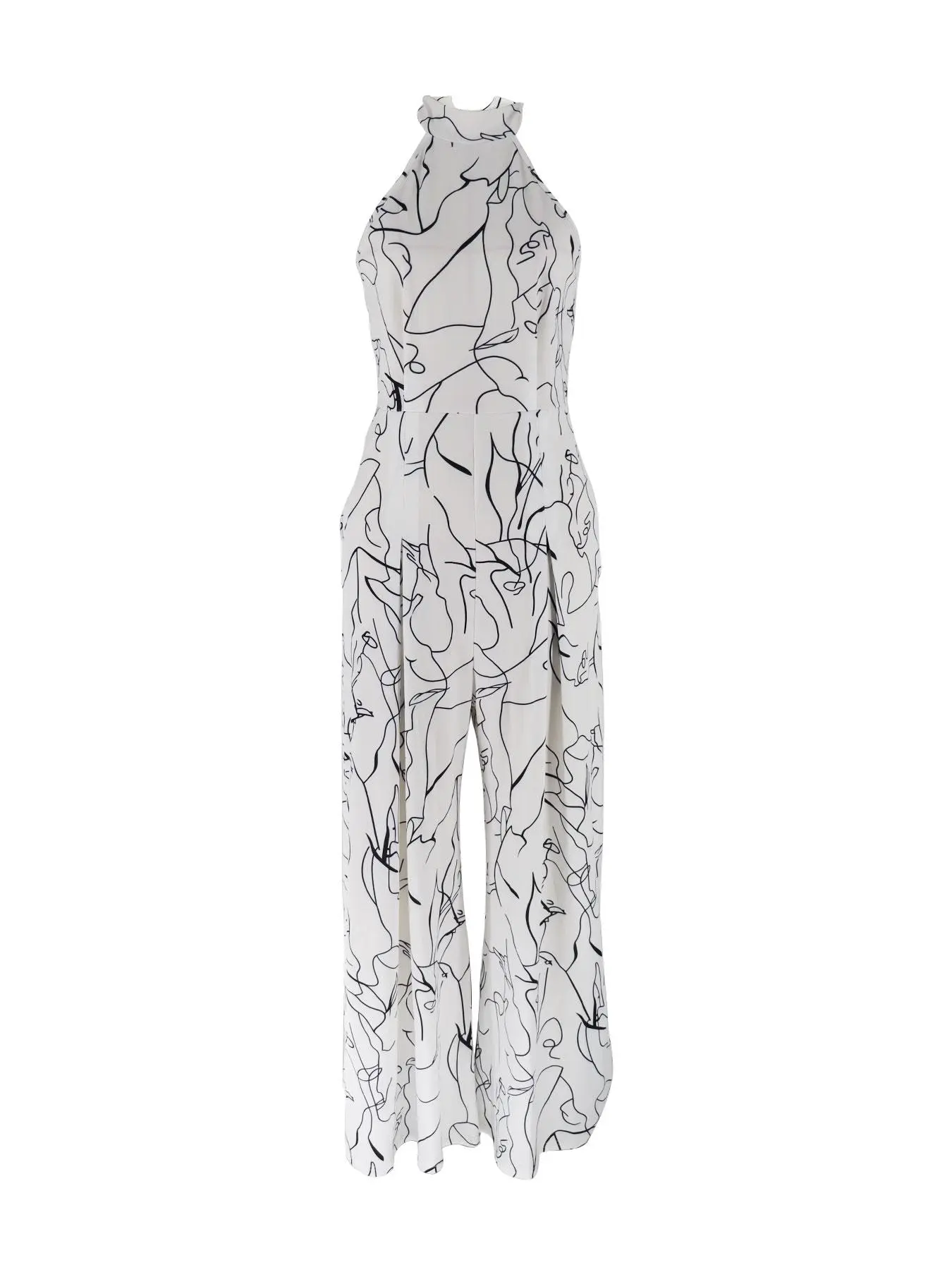 Women's All Over Print Pocket Tie Back Halter Jumpsuit