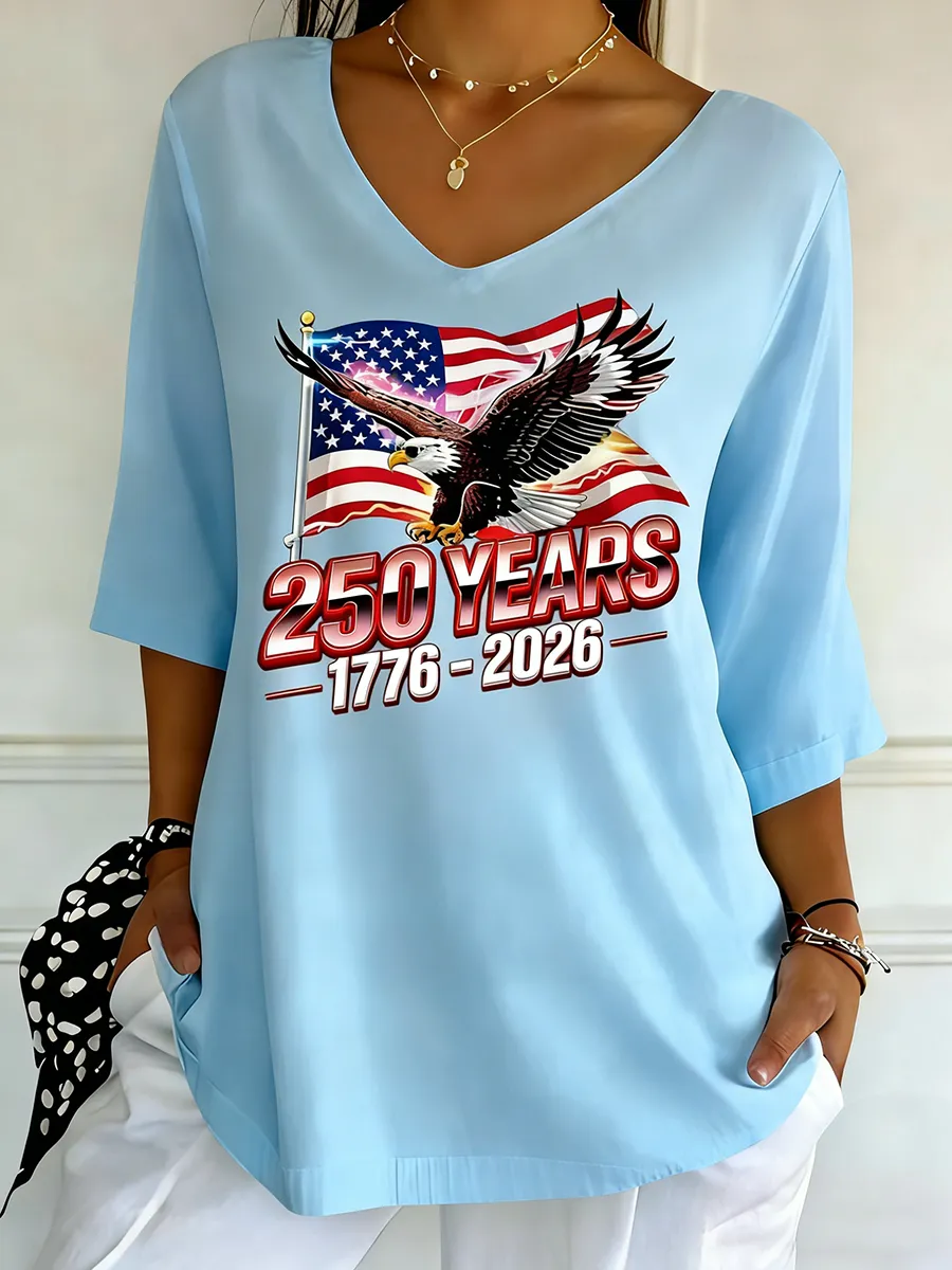 Women's USA 250th Anniversary Patriotic Eagle V-Neck Tunic Top