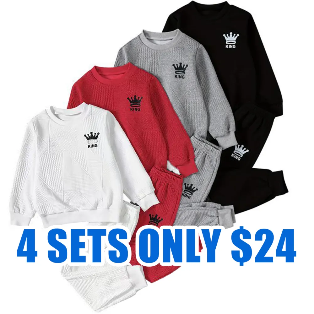 Boys' Autumn/Winter Casual Crown Sweatshirt & Pants Set