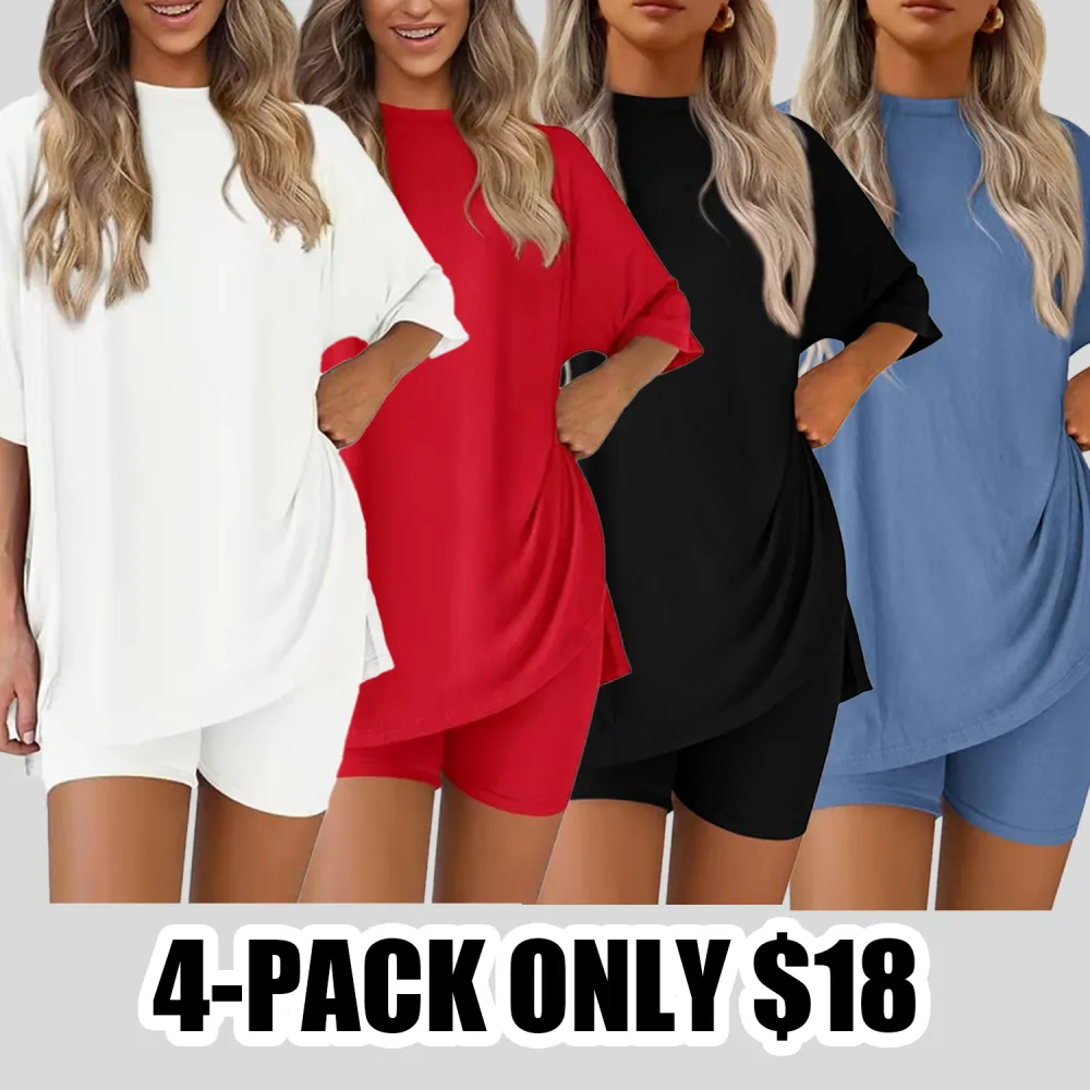 PrettyGarden Women's 2025 Summer 2-Piece Set – Oversized Shirt & Biker Shorts Lounge Outfit, Travel Ready with Split Hem Detail