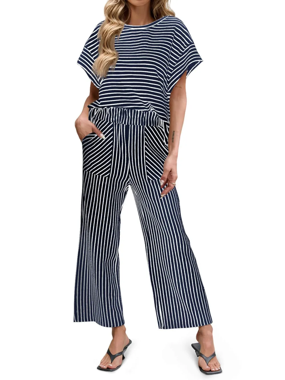Women's Striped 2 Piece Lounge Set