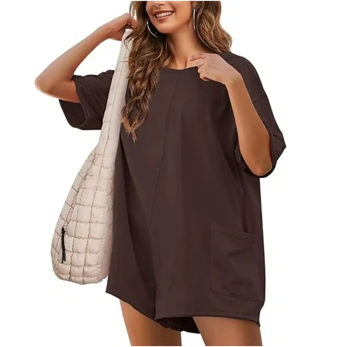 SCUSTY Womens Oversized Rompers Back V Neck Jumpsuits Casual Athletic Workout Tee Onesie Activewear