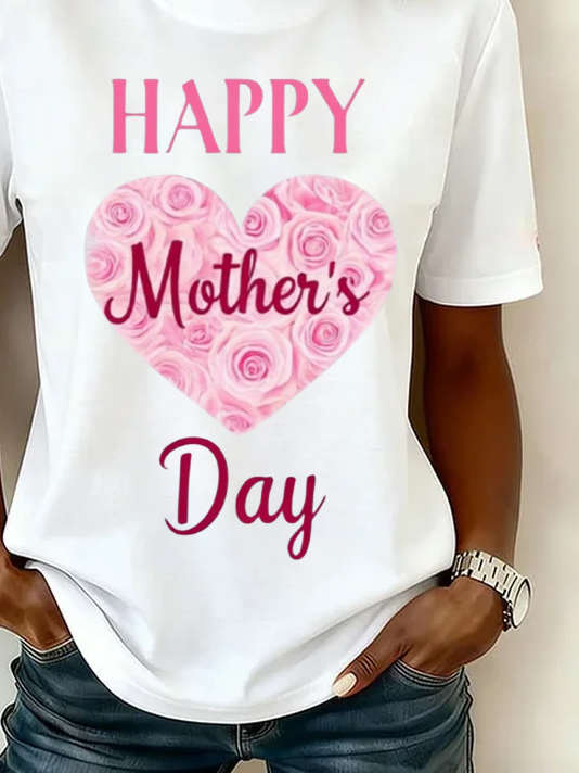 Women's Mother's Day Short Sleeve T-shirt Summer White Text Letters Printing Jersey Crew Neck Daily Going Out Casual Top