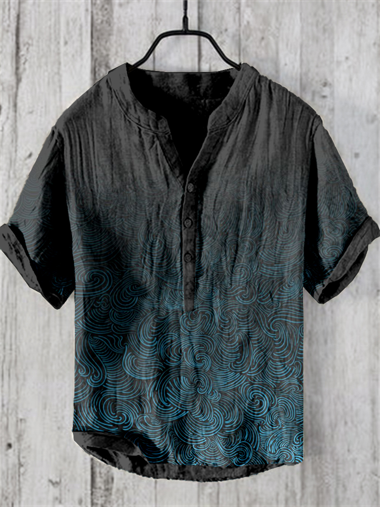 Vintage Waves Japanese Art Linen Blend Shirt